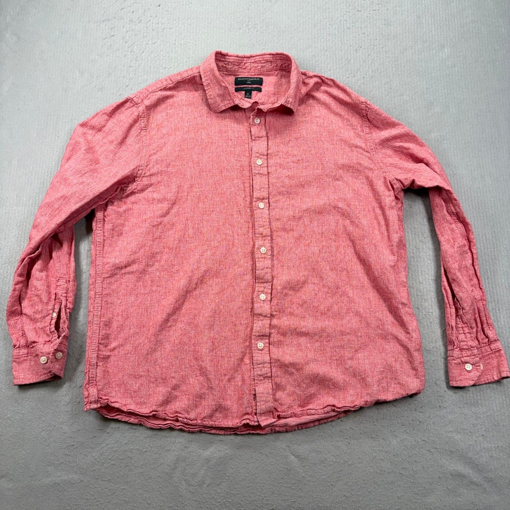 Banana Republic Button Up Shirt Mens XL Red Pink Linen Cotton Untucked Fit LS